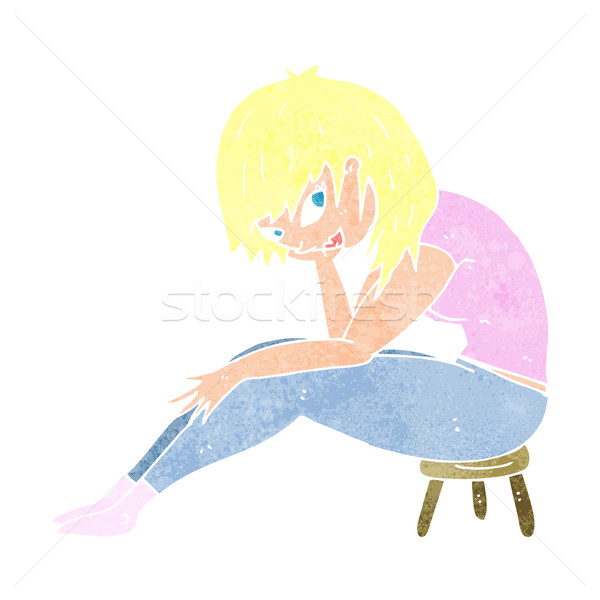 漫画 女性 座って 小 スツール 手 ストックフォト © lineartestpilot
