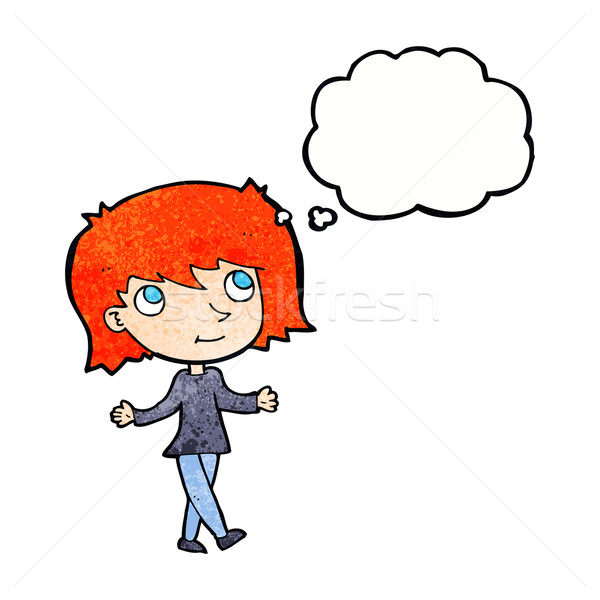cartoon girl with no worries with thought bubble Stock photo © lineartestpilot