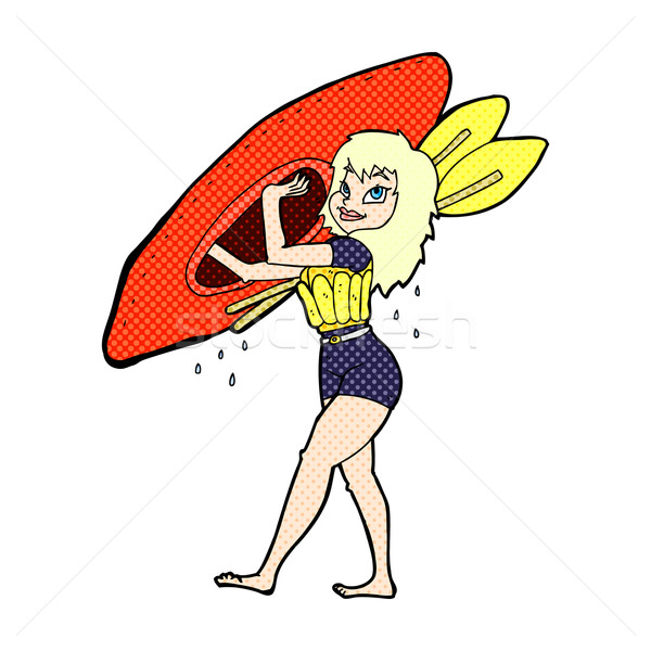 Foto stock: Cómico · Cartoon · mujer · canoa · retro