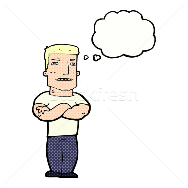 Cartoon résistant Guy pliées bras bulle de pensée Photo stock © lineartestpilot