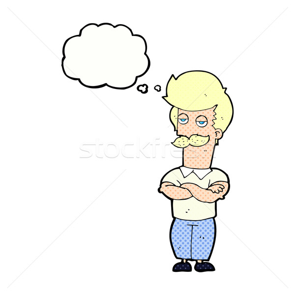 Cartoon wąsy mięśni człowiek bubble myśl strony Zdjęcia stock © lineartestpilot
