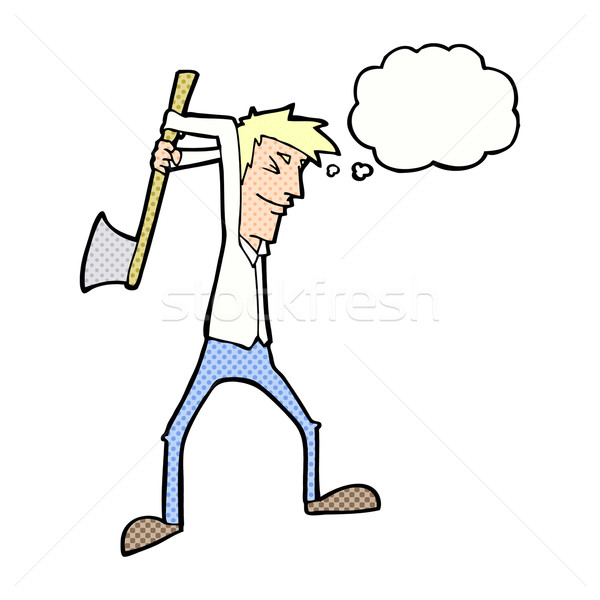 cartoon man swinging axe with thought bubble Stock photo © lineartestpilot