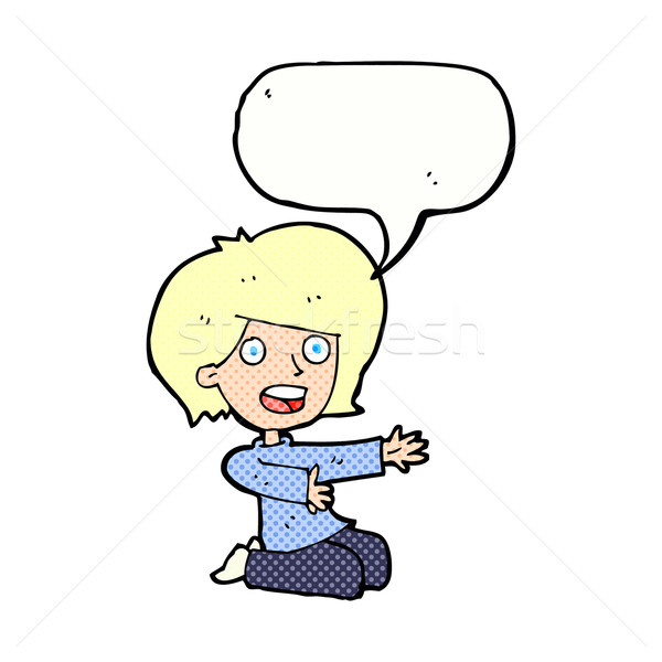 Cartoon geschokt vrouw tekstballon hand ontwerp Stockfoto © lineartestpilot