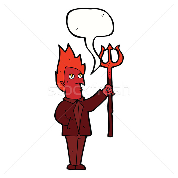 Desen animat diavol bule de vorbire mână proiect furculiţă Imagine de stoc © lineartestpilot