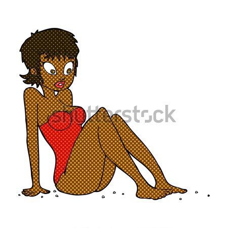 Dessinées cartoon tatouage fille maillot de bain rétro Photo stock © lineartestpilot