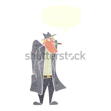 Cartoon człowiek hat okop płaszcz bubble myśl Zdjęcia stock © lineartestpilot
