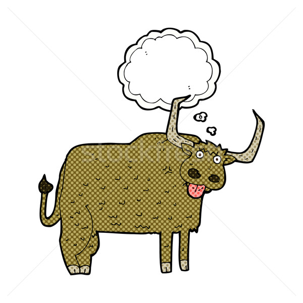 Cartoon poilue vache bulle de pensée main design [[stock_photo]] © lineartestpilot