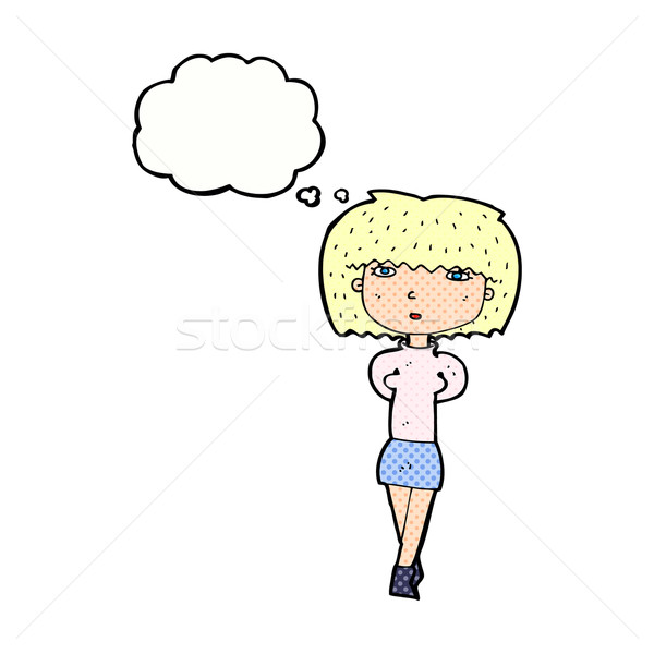 cartoon shy woman with thought bubble Stock photo © lineartestpilot