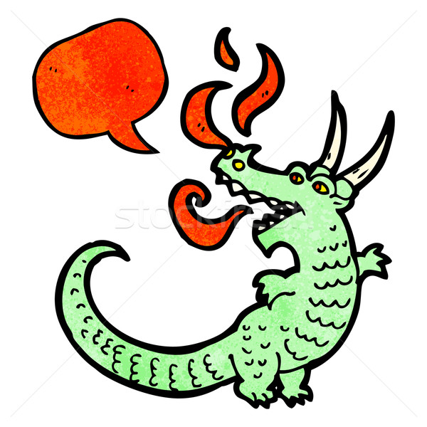 Bonitinho fogo respiração dragão desenho animado retro Foto stock © lineartestpilot