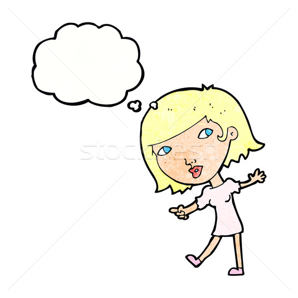 Cartoon fille heureuse bulle de pensée femme main Photo stock © lineartestpilot