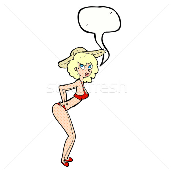 cartoon pin-up beach girl with speech bubble Stock photo © lineartestpilot