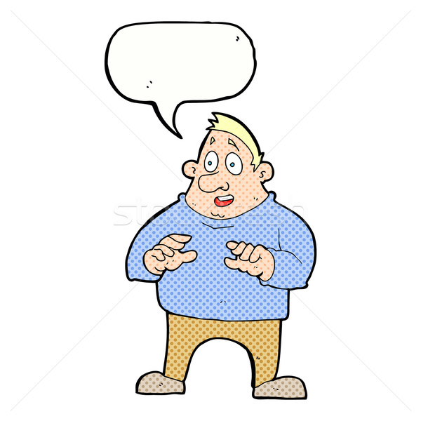 Cartoon excitado sobrepeso hombre bocadillo mano Foto stock © lineartestpilot