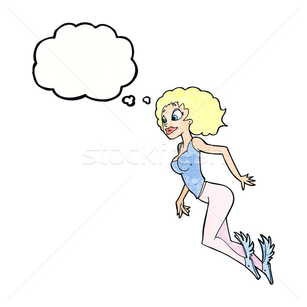 cartoon flying woman with thought bubble Stock photo © lineartestpilot