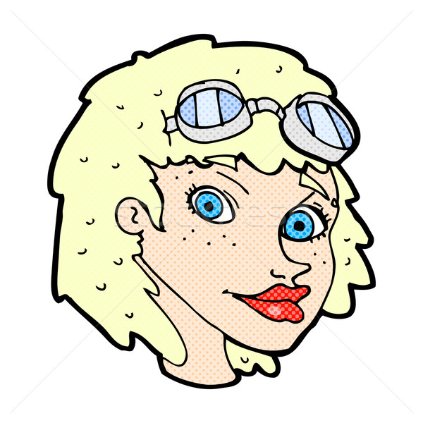 comic cartoon happy woman wearing aviator goggles Stock photo © lineartestpilot