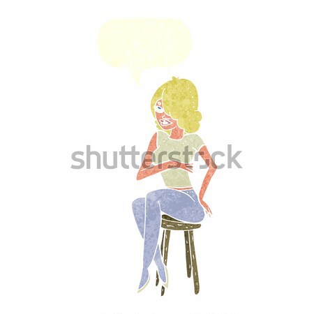 Cartoon mujer posando silla burbuja de pensamiento mano Foto stock © lineartestpilot