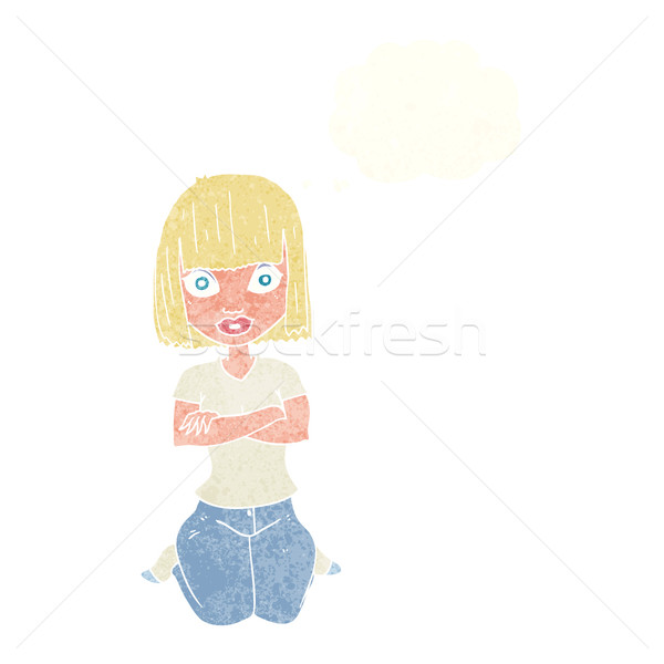 cartoon woman kneeling with thought bubble Stock photo © lineartestpilot