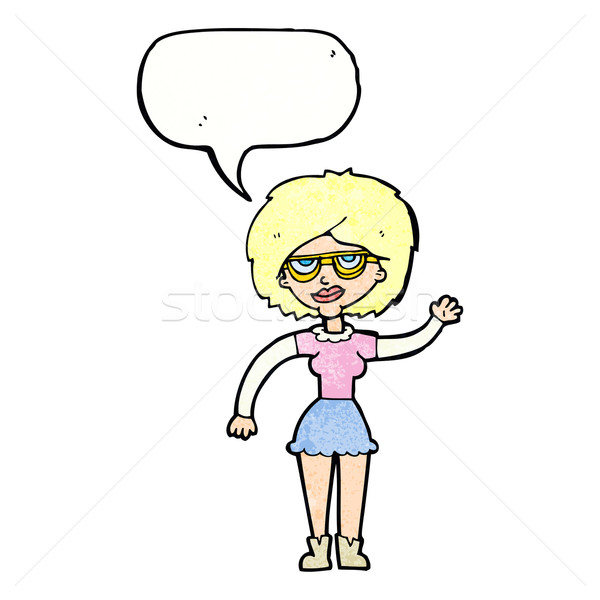 cartoon waving woman wearing spectacles with speech bubble Stock photo © lineartestpilot