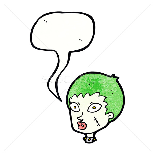 Desen animat femeie zombie cap bule de vorbire mână Imagine de stoc © lineartestpilot