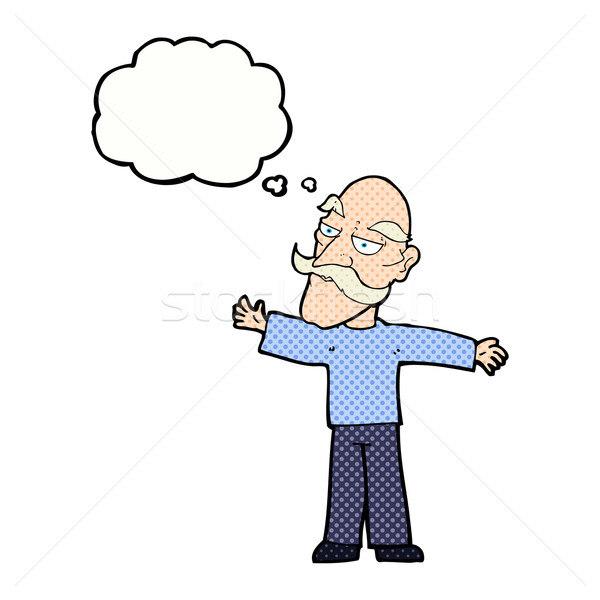 cartoon old man spreading arms wide with thought bubble Stock photo © lineartestpilot