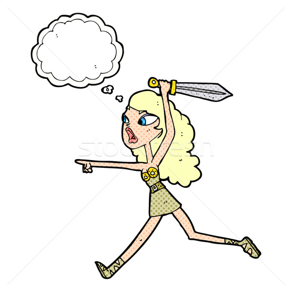Desenho animado viking menina espada balão de pensamento mulher Foto stock © lineartestpilot