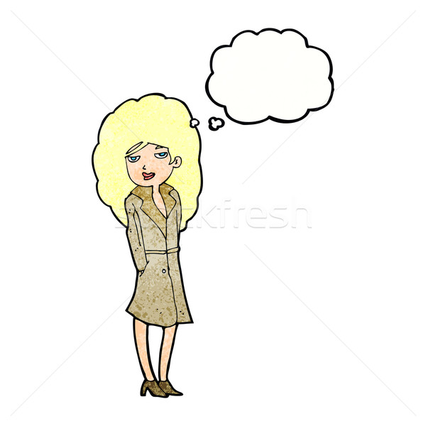 Cartoon женщины шпиона мысли пузырь девушки стороны Сток-фото © lineartestpilot