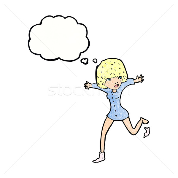 cartoon woman kicking off sock with thought bubble Stock photo © lineartestpilot