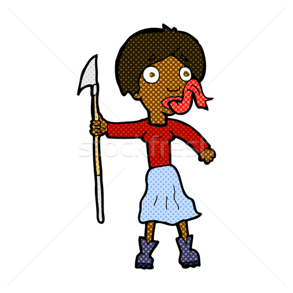 Stock photo: comic cartoon woman with spear sticking out tongue
