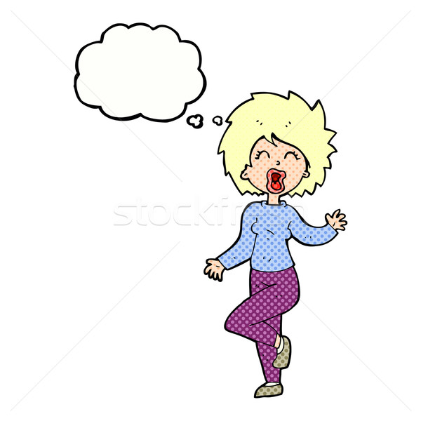 cartoon woman dancing with thought bubble Stock photo © lineartestpilot