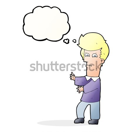 Stock photo: cartoon nervous man waving with thought bubble