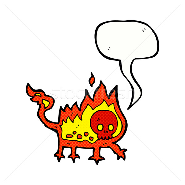 cartoon little fire demon with speech bubble Stock photo © lineartestpilot