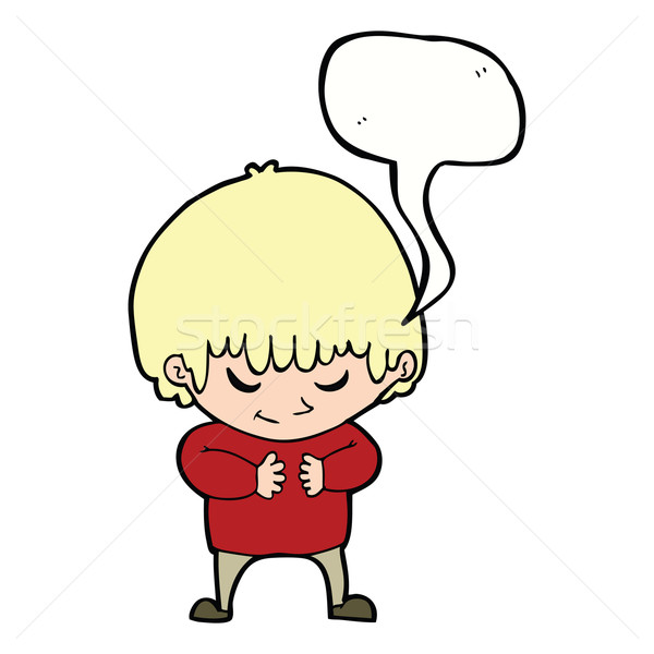 Karikatur scheuen Junge Sprechblase Hand glücklich Stock foto © lineartestpilot