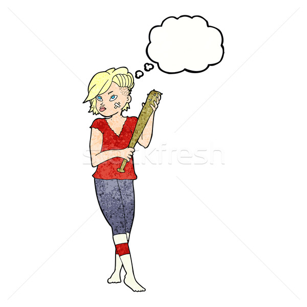 cartoon pretty punk girl with baseball bat with thought bubble Stock photo © lineartestpilot