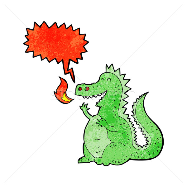 Rajz tűz légzés sárkány szövegbuborék kéz Stock fotó © lineartestpilot