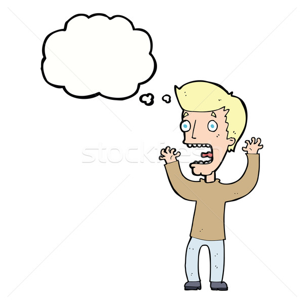 Stock photo: cartoon frightened man with thought bubble