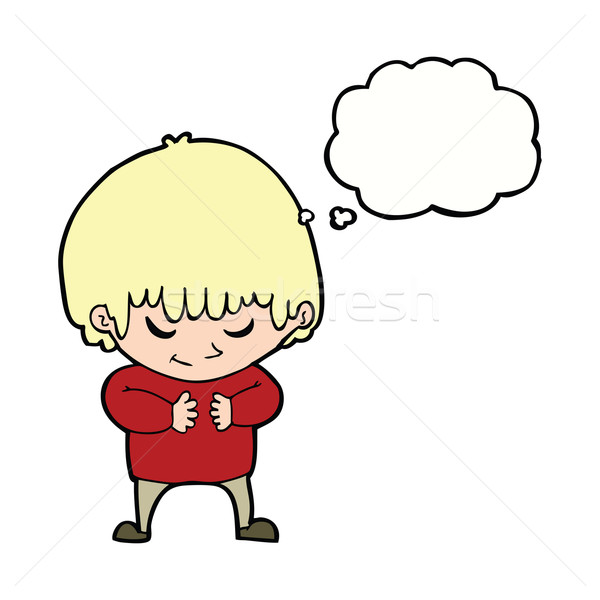 Cartoon nieśmiała chłopca bubble myśl strony szczęśliwy Zdjęcia stock © lineartestpilot