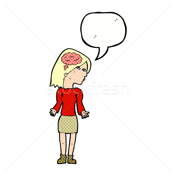 cartoon clever woman shrugging shoulders with speech bubble Stock photo © lineartestpilot