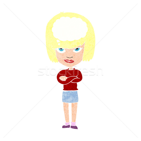 Stock photo: cartoon woman with folded arms imagining