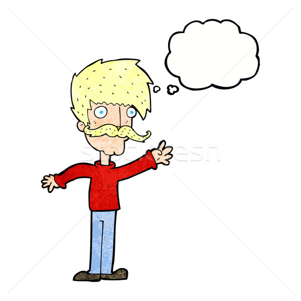 cartoon waving mustache man with thought bubble Stock photo © lineartestpilot