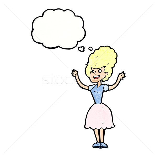 Desen animat fericit 1950 femeie bule gandire mână Imagine de stoc © lineartestpilot