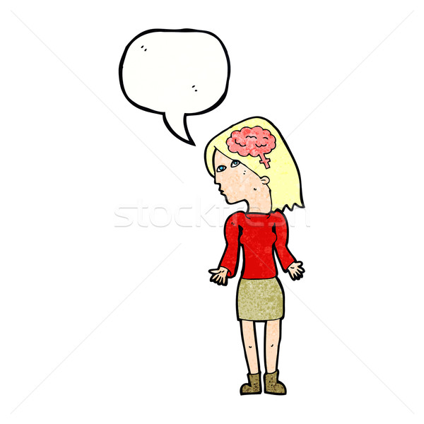 cartoon clever woman shrugging shoulders with speech bubble Stock photo © lineartestpilot