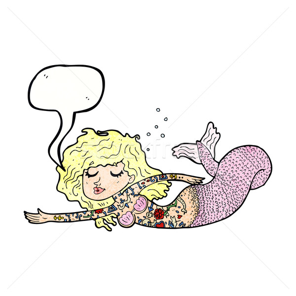 Desenho animado sereia coberto tatuagens balão de fala mulher Foto stock © lineartestpilot