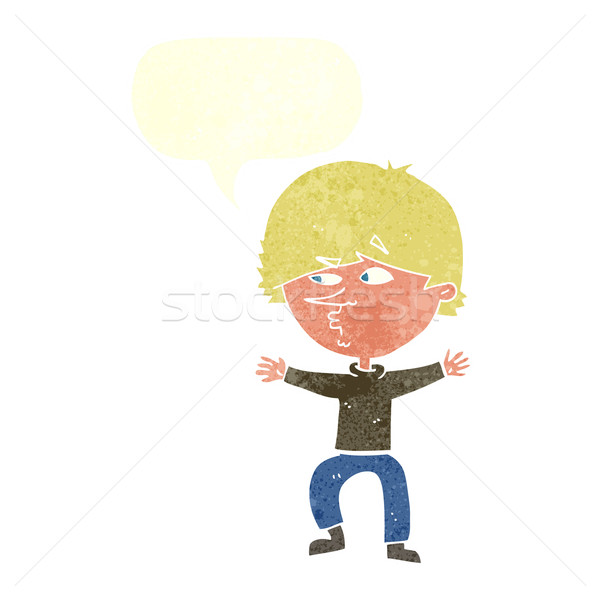 Cartoon подозрительный человека речи пузырь стороны дизайна Сток-фото © lineartestpilot