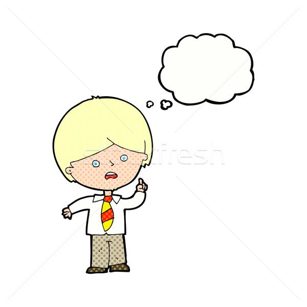 cartoon worried school boy raising hand with thought bubble Stock photo © lineartestpilot