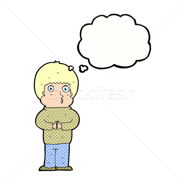 Karikatür utangaç erkek düşünce balonu el adam Stok fotoğraf © lineartestpilot