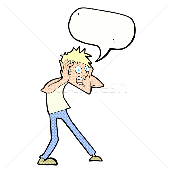 Stock photo: cartoon man panicking with speech bubble