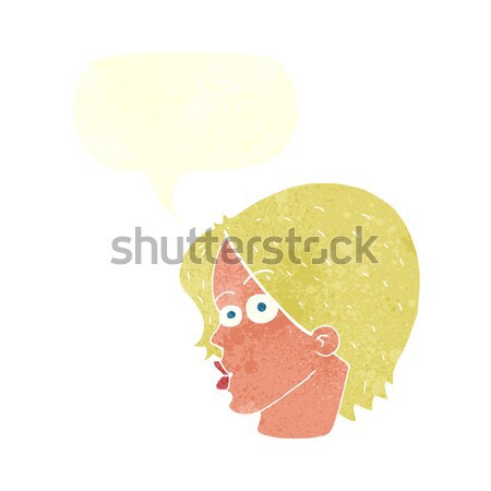 Karikatur Frau Augenbraue Gedankenblase Hand Gesicht Stock foto © lineartestpilot