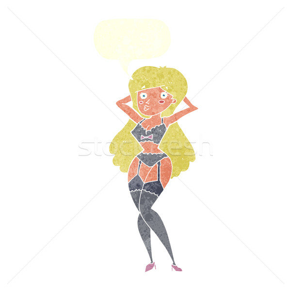 Cartoon mujer lencería bocadillo mano sexy Foto stock © lineartestpilot