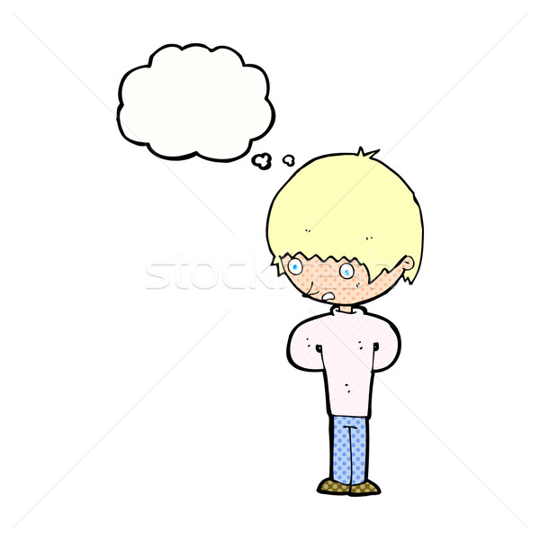 Cartoon nerveus jongen gedachte bel hand man Stockfoto © lineartestpilot