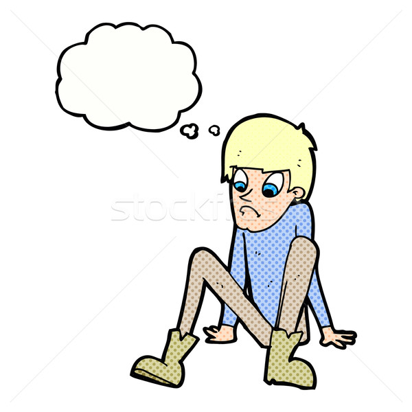 漫画 少年 座って 階 思考バブル 手 ストックフォト © lineartestpilot