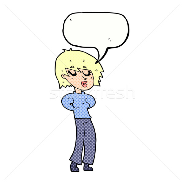 Stock photo: cartoon woman whistling with speech bubble